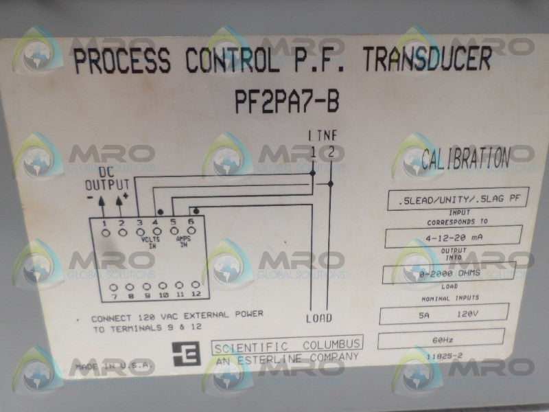 SCIENTIFIC COLUMBUS PF2PA7-B PROCESS CONTROL TRANSDUCER UNMP