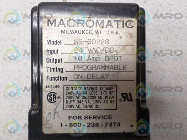 MACROMATIC SS-60228 TIME DELAY RELAY UNMP