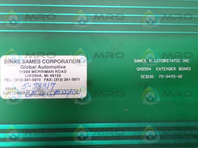 SAMES ELECTROSTATIC SEB100 72-0495-00 EXTENDER BOARD UNMP