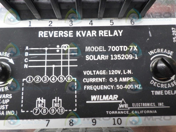 WILMAR 700TD-7X REVERSE KVAR RELAY 120V UNMP