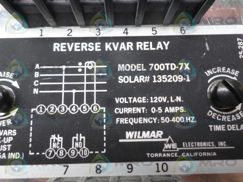 WILMAR 700TD-7X REVERSE KVAR RELAY 120V UNMP