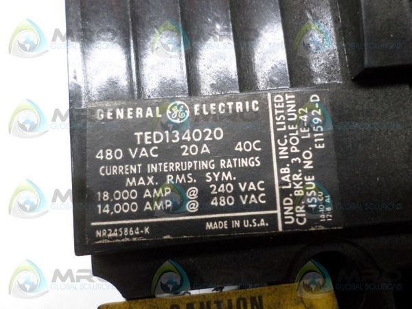 GENERAL ELECTRIC TED134020 CIRCUIT BREAKER 20A (AS PICTURED) UNMP