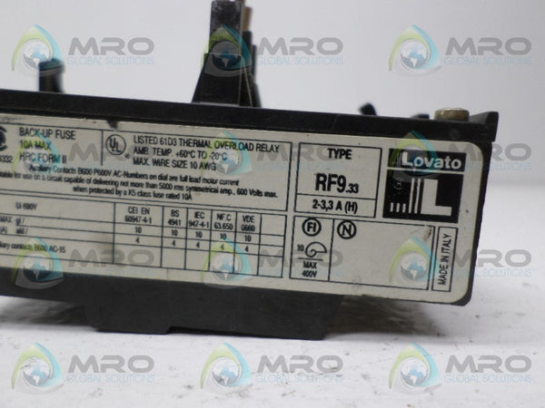LOVATO RF9-H OVERLOAD RELAY 2-3.3A UNMP