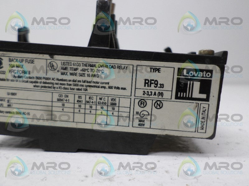 LOVATO RF9-H OVERLOAD RELAY 2-3.3A UNMP