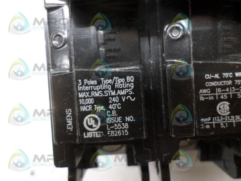 SIEMENS BQ3100 CIRCUIT BREAKER 100A (AS PICTURED) NSNP