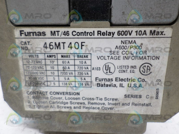 FURNAS 46MT40F CONTROL RELAY 110/120V UNMP