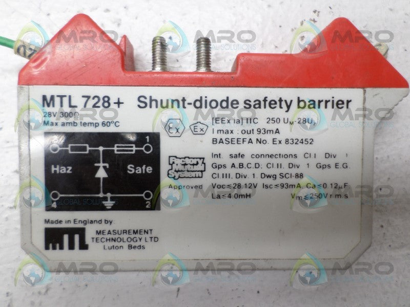 MEASUREMENT TECHNOLOGY MTL728+ SHUNT-DIODE SAFETY BARRIER UNMP