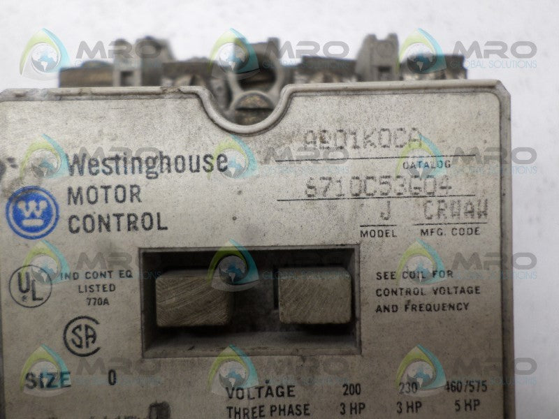 WESTINGHOUSE A201K0CA CONTACTOR 110/120V UNMP