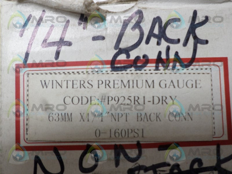 WINTERS P925R1-DRY PRESSURE GAUGE 0-160 PSI NSMP