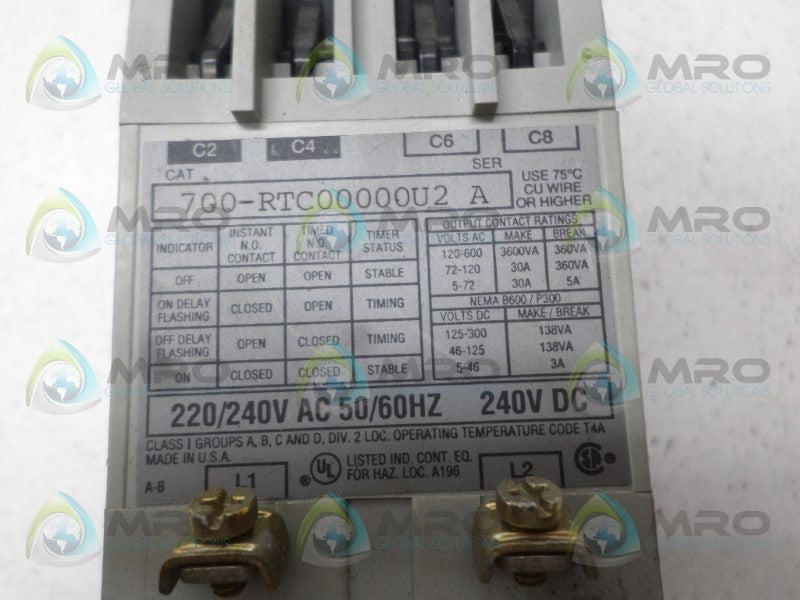 INDUSTRIAL SPARE PART 700-RTC00000U2 SER. A CONTACTOR 220/240V UNMP