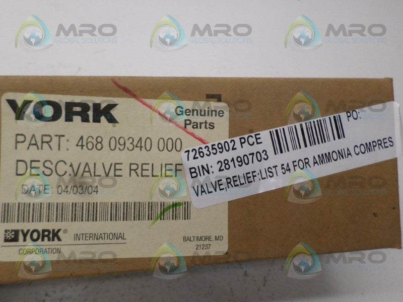 YORK 46809340000 RELIEF VALVE NSMP