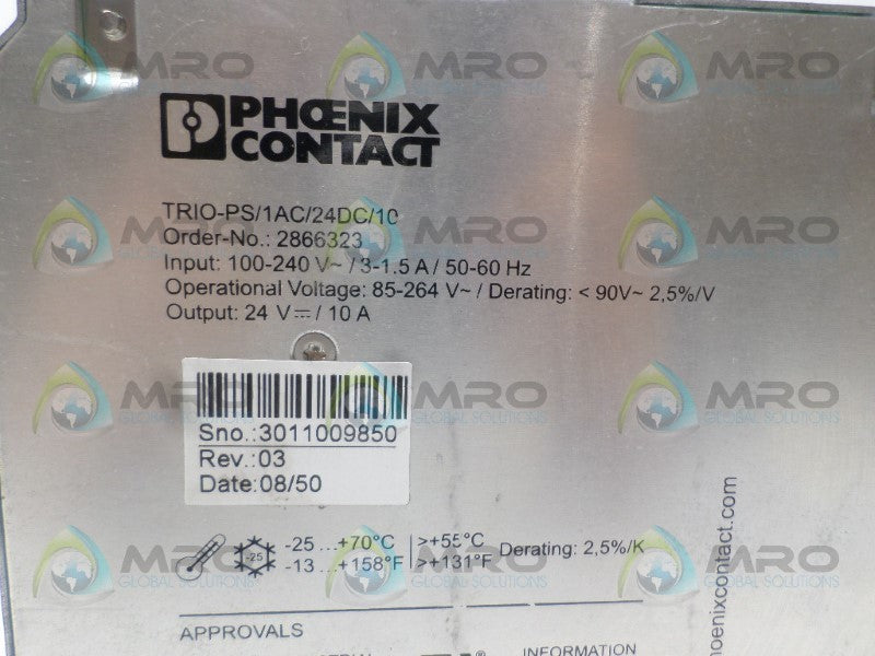 PHOENIX CONTACT TRIO-PS/1AC/24DC/10 POWER SUPPLY UNMP
