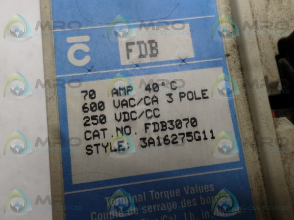 CUTLER HAMMER FDB3070 CIRCUIT BREAKER 70A UNMP