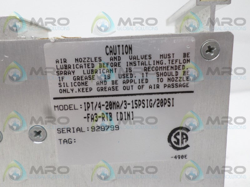 MOORE IPT/4-20MA/3-15PSIG/20PSI-FA3-RTB CURRENT PRESSURE TRANSMITTER UNMP