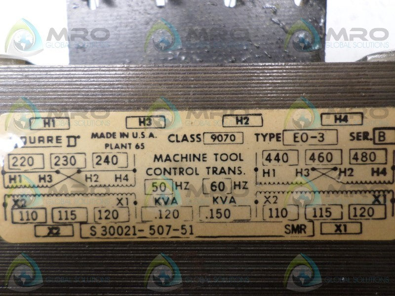 SQUARE D 9070-E0-3 TRANSFORMER UNMP