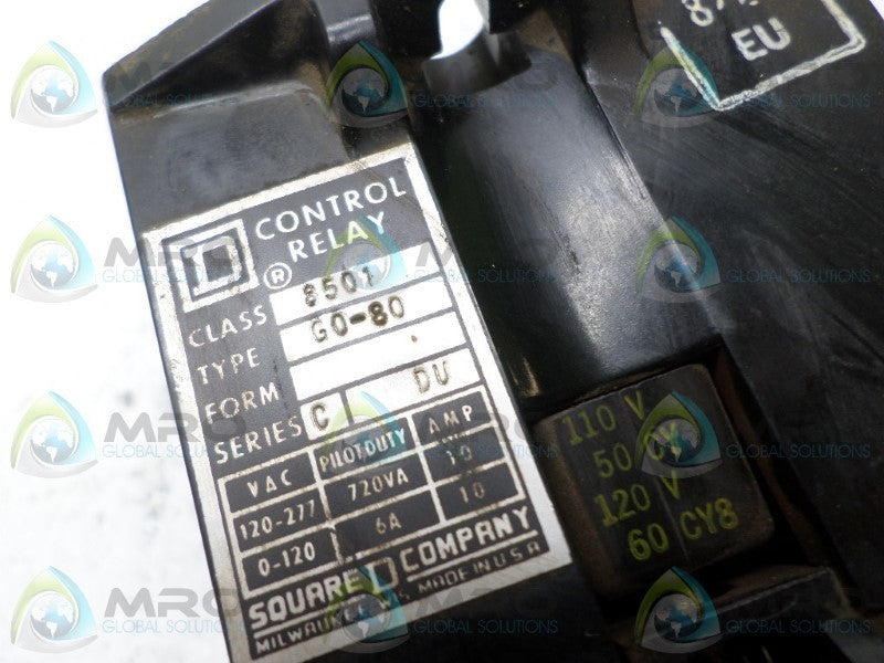 SQUARE D 8501-G0-80 CONTROL RELAY 110/120V UNMP