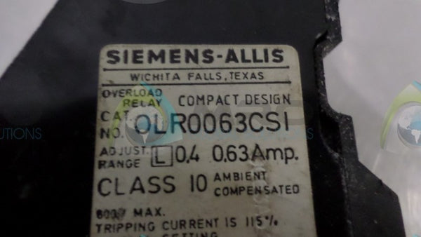 SIEMENS OLR0063CSI RELAY UNMP