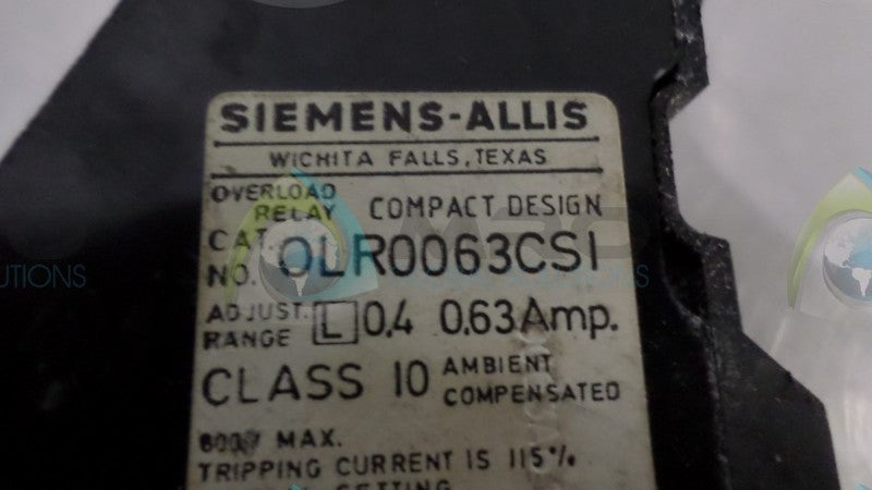 SIEMENS OLR0063CSI RELAY UNMP