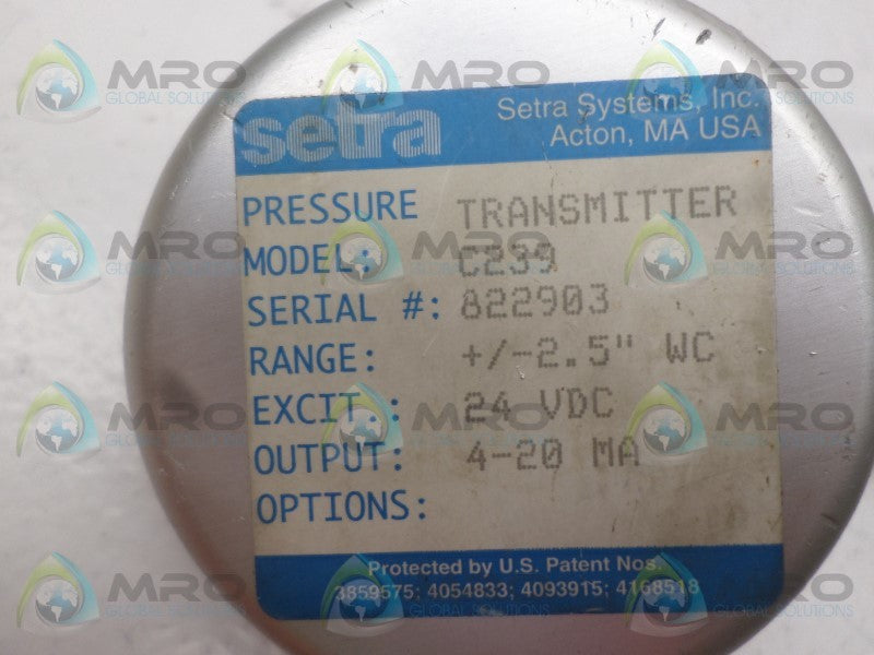SETRA C239 PRESSURE TRANSMITTER +/-2.5" WC NSNP