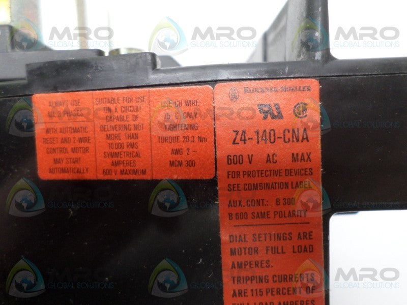 KLOCKNER MOELLER Z4-140-CNA OVERLOAD RELAY  NSNP