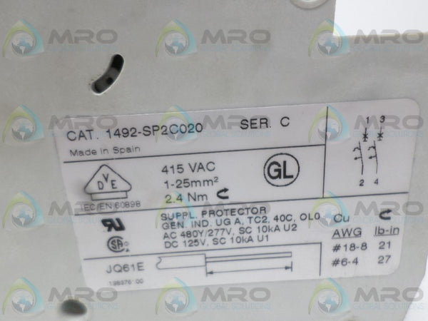 ALLEN BRADLEY 1492-SP2C020 SER. C CIRCUIT BREAKER 2A NSNP