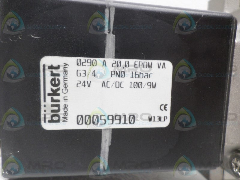 BURKERT 0290A20,0EPDMVA SOLENOID VALVE 24VAC/DC  NSNP