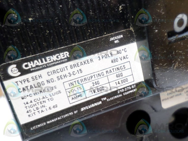 CHALLENGER SEH-3-C-15 CIRCUIT BREAKER 15A  NSMP