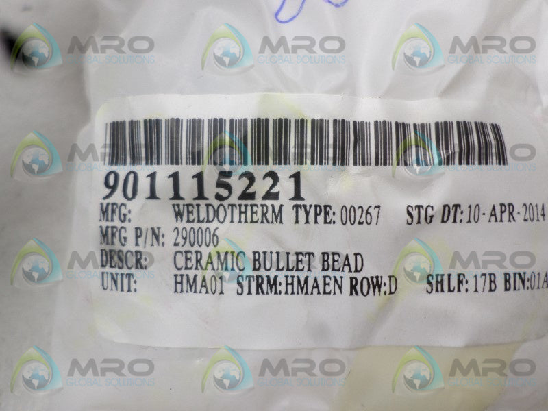 WELDOTHERM 29006 CERAMIC BULLET BEAD  NSNP