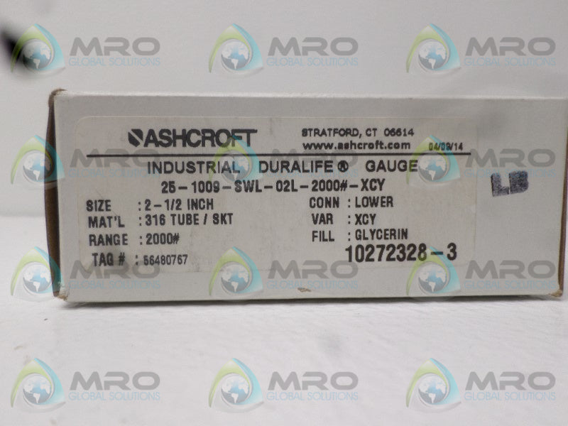 ASHCROFT 25-1009-SWL-02L-2000#-XCY PRESSURE GAUGE 0-2000PSI  NSMP