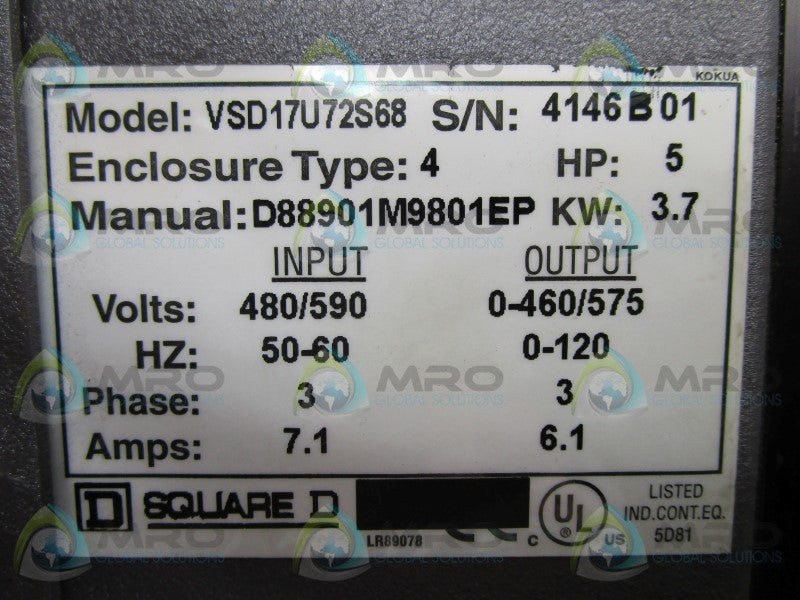 SQUARE D VSD17U72S68 DRIVE  NSNP