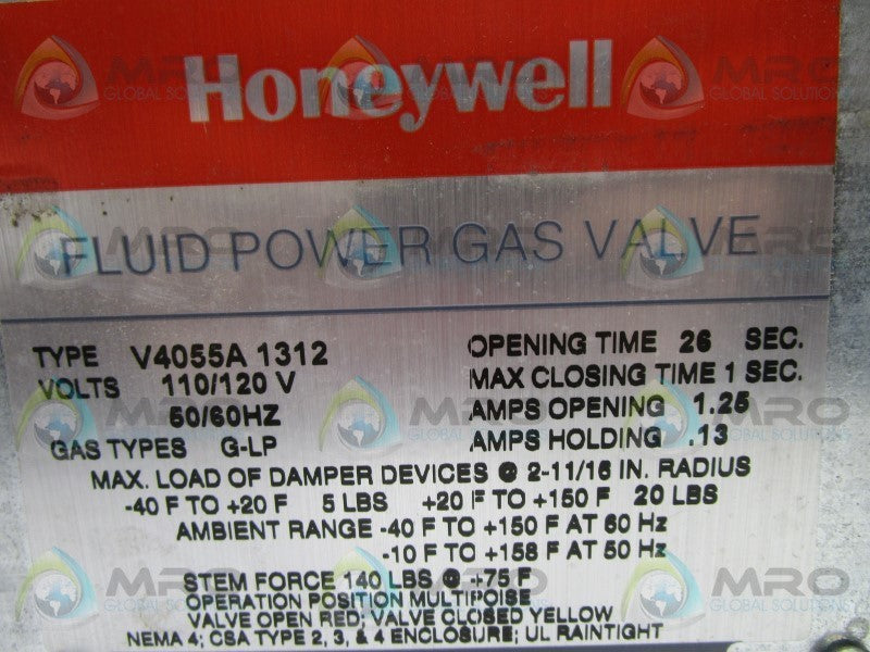 HONEYWELL V4055A1312 FLUID POWER GAS VALVE  UNMP