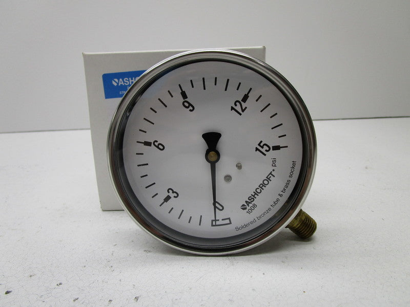 ASCHCROFT 101008A02L-15# PRESSURE GAUGE 0-15 PSI  NSMP