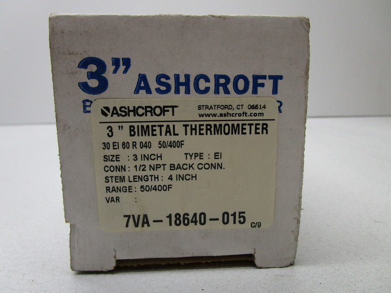 ASHCROFT 30EI60R040-50/400F BIMETAL THERMOMETER  NSMP