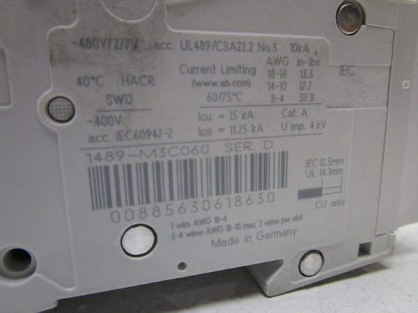 ALLEN BRADLEY 1489-M3C060 SER. D CIRCUIT BREAKER 6A  NSMP
