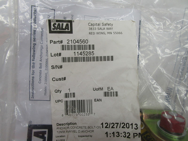 DBI SALA 2104560 CONCRETE BOLT-ON  ANCHOR  NSMP