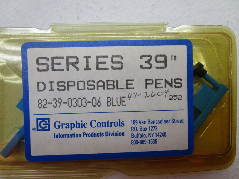 GRAPHIC CONTROLS 82-39-0303-06 BLUE PENS (PKG OF 6) * NEW IN ORIGINAL PACKAGE *