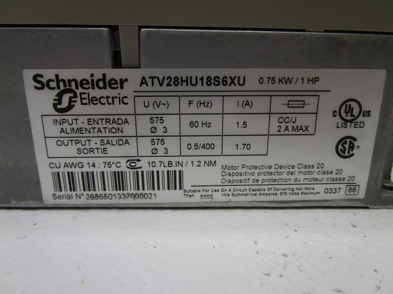 SCHNEIDER ATV28HU18S6XU DRIVE  UNMP