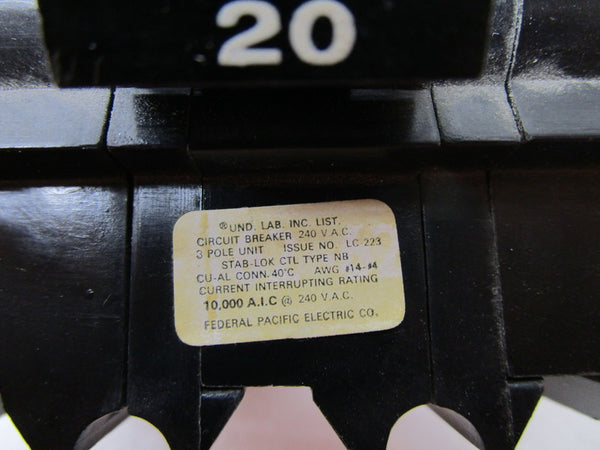 FEDERAL PIONEER NB320 20AMP 3POLE CIRCUIT BREAKER  UNMP