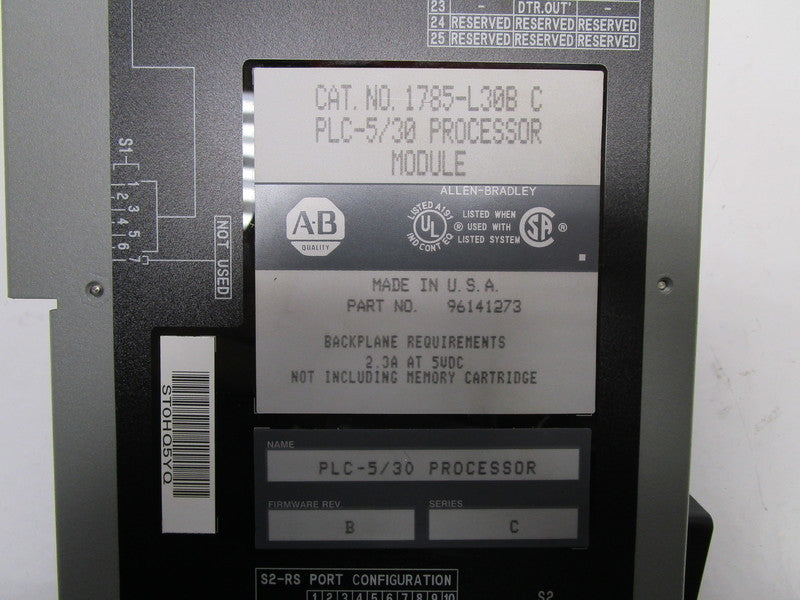 ALLEN BRADLEY 1785-L30B SER. C F/W B PROCESSOR MODULE  UNMP