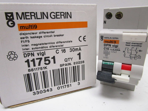 MERLIN GERIN 11751 DPN-VIGI-C16 CIRCUIT BREAKER 16A  NSMP