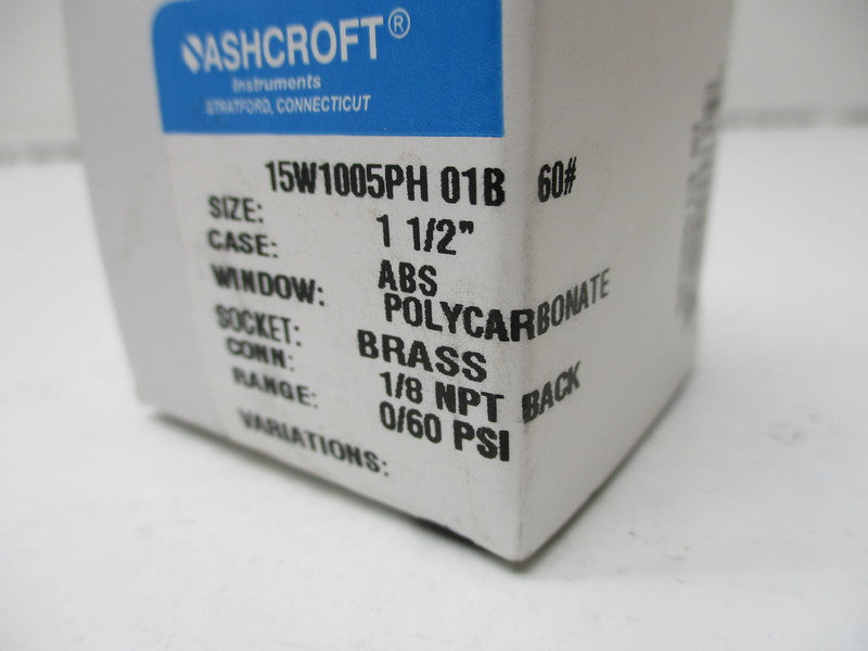 ASHCROFT 15W1005PH01B-60# PRESSURE GAUGE 0-60 PSI  NSMP