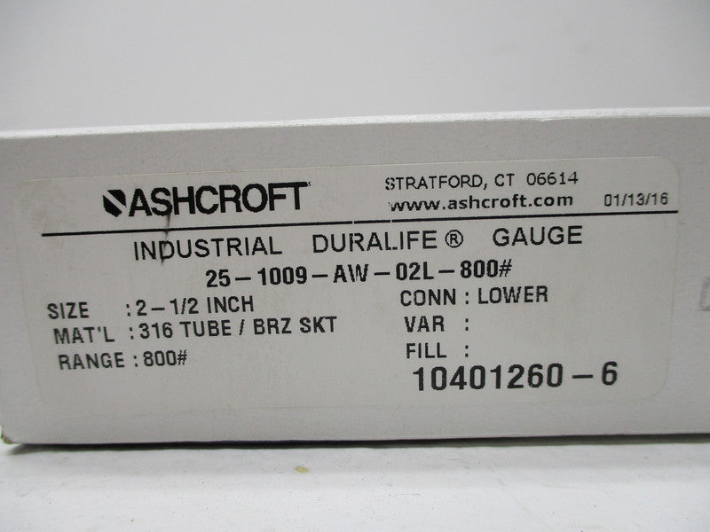 ASHCROFT 25-1009-AW-02L-800# NSMP