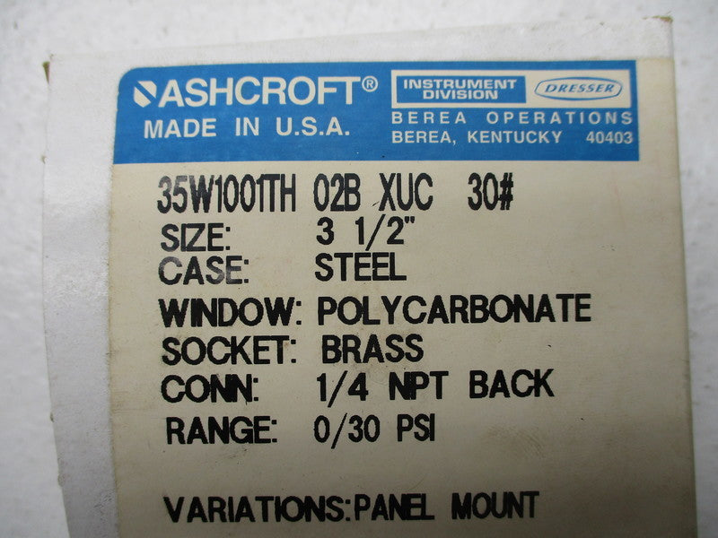 ASHCROFT 351001TH-02B-XUC-30# NSMP