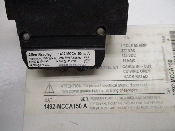 ALLEN BRADLEY 1492-MCCA150 CIRCUIT BREAKER SER. A 50A 125VDC NSMP