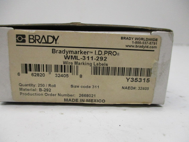 BRADY WML-311-292 32405 WIRING MARKING LABELS  NSMP