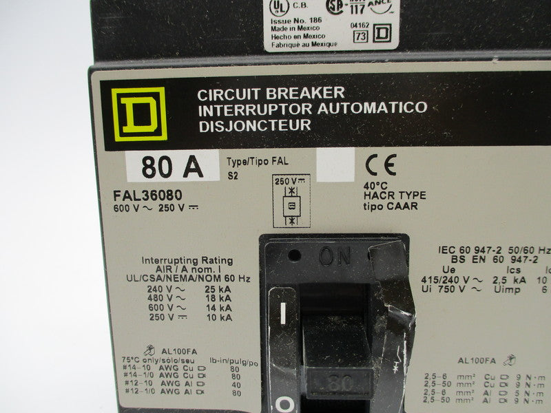 SQUARE D FAL36080 600V 80A (GREY) NSNP