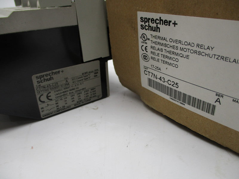 SPRECHER+SCHUH CT7N-43-C25 THERMAL OVERLOAD RELAY 25A NSMP