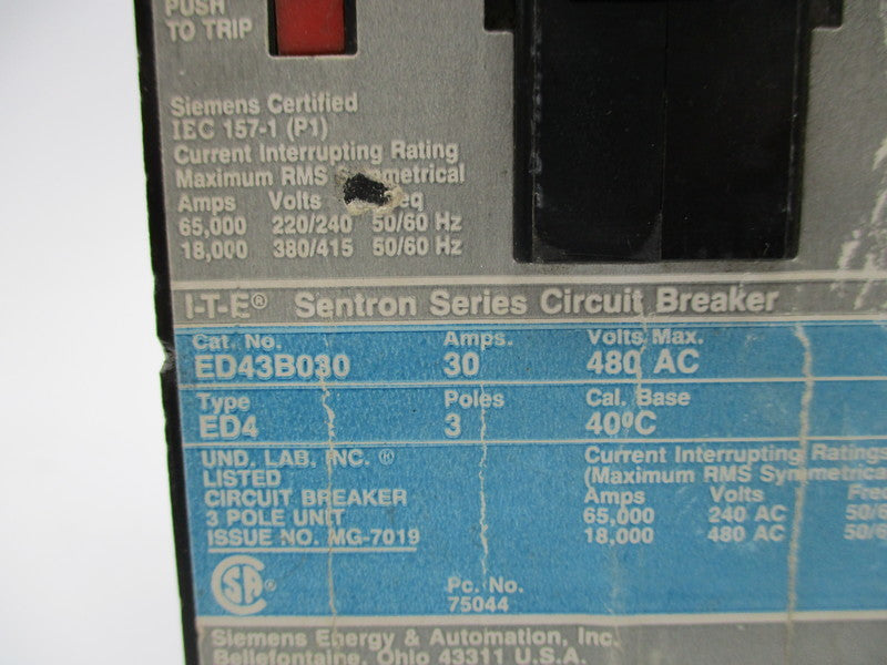 SIEMENS ED43B030 480VAC 30A UNMP