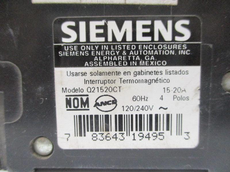 SIEMENS Q21520CT 15-20A 120/240V NSNP