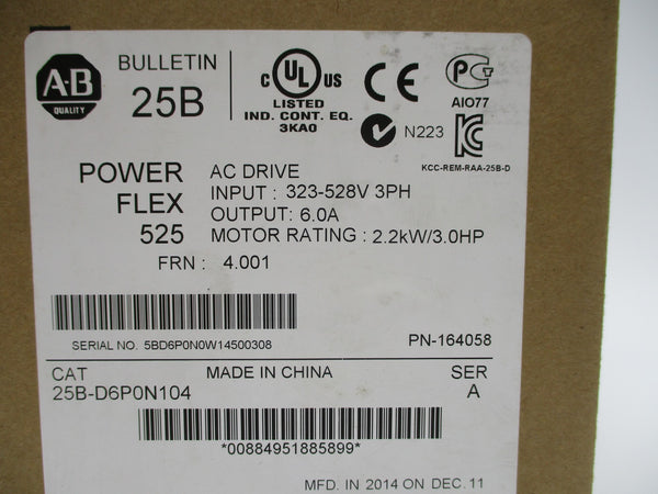 ALLEN BRADLEY 25B-D6P0N104 SER. A F/W 4.001 323-528V 6.0A NSMP